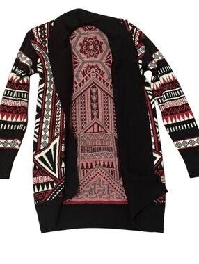 Geometric Patterned Black and Red Women's Sweater